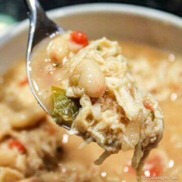 spoonful of white chicken chili.