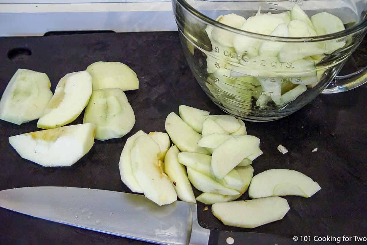 peeled and sliced apples.