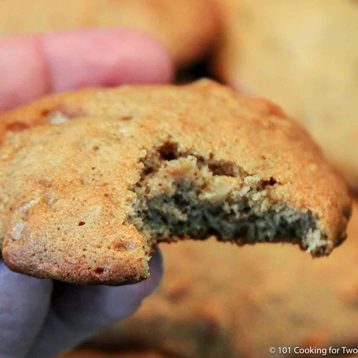banana cookie with a bite out.