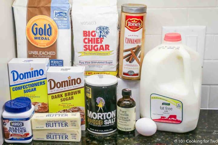 ingredients for cinnamon roll cake.