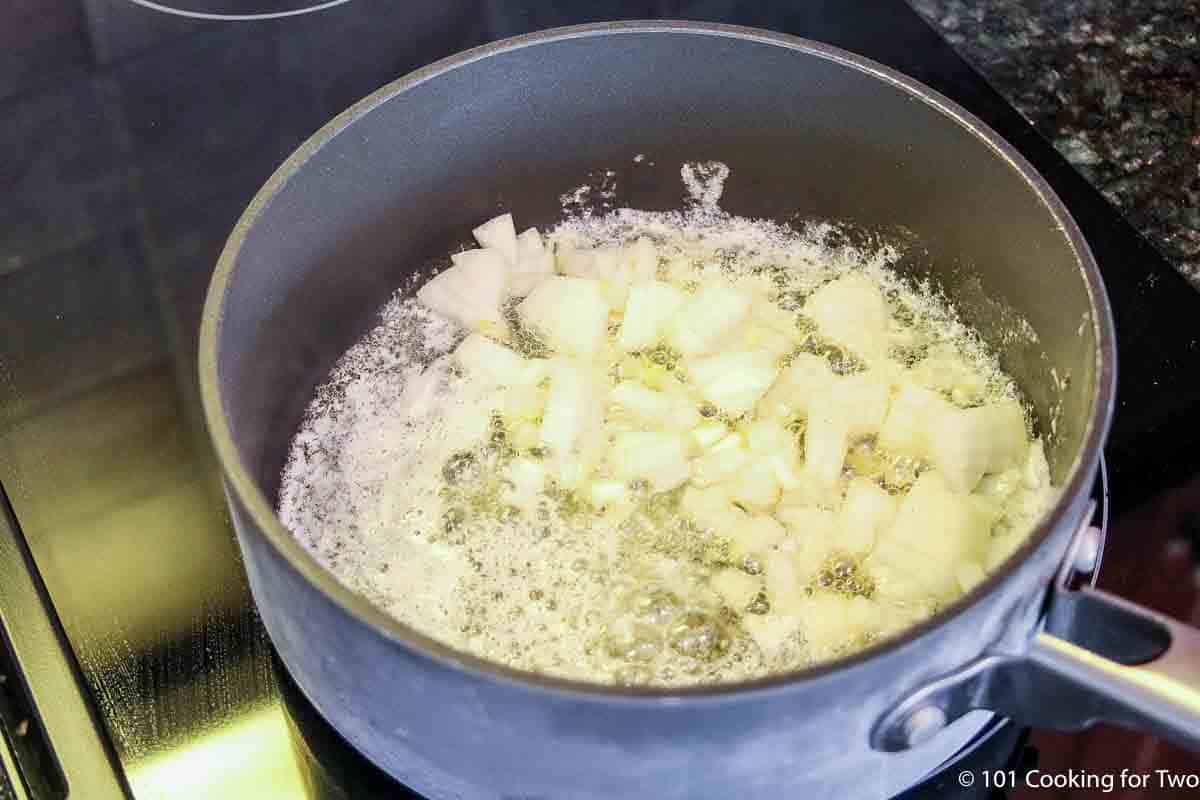 Cooking onion in butter.