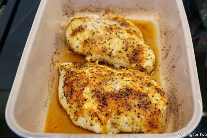 baked chicken in pan.