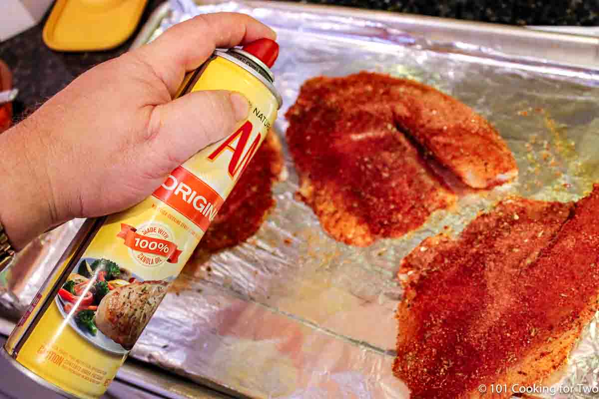 spary rubbed tilapia with PAM.