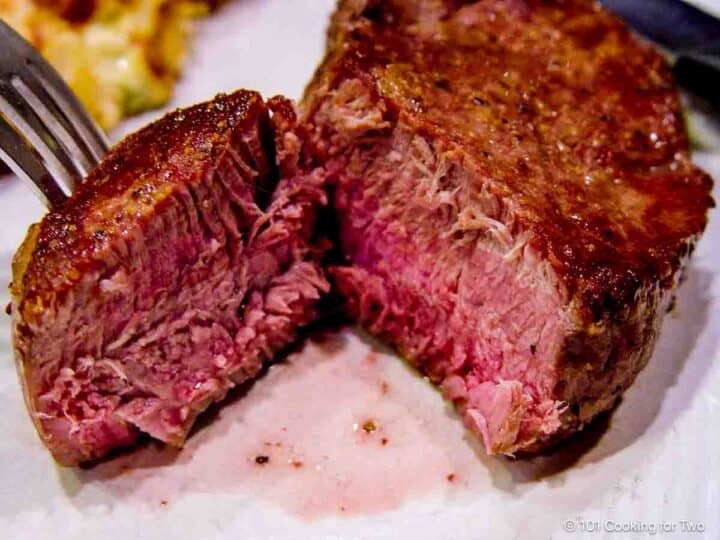 cut medium rare filet mignon.