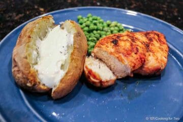 grilled chciken breast cut with potato.