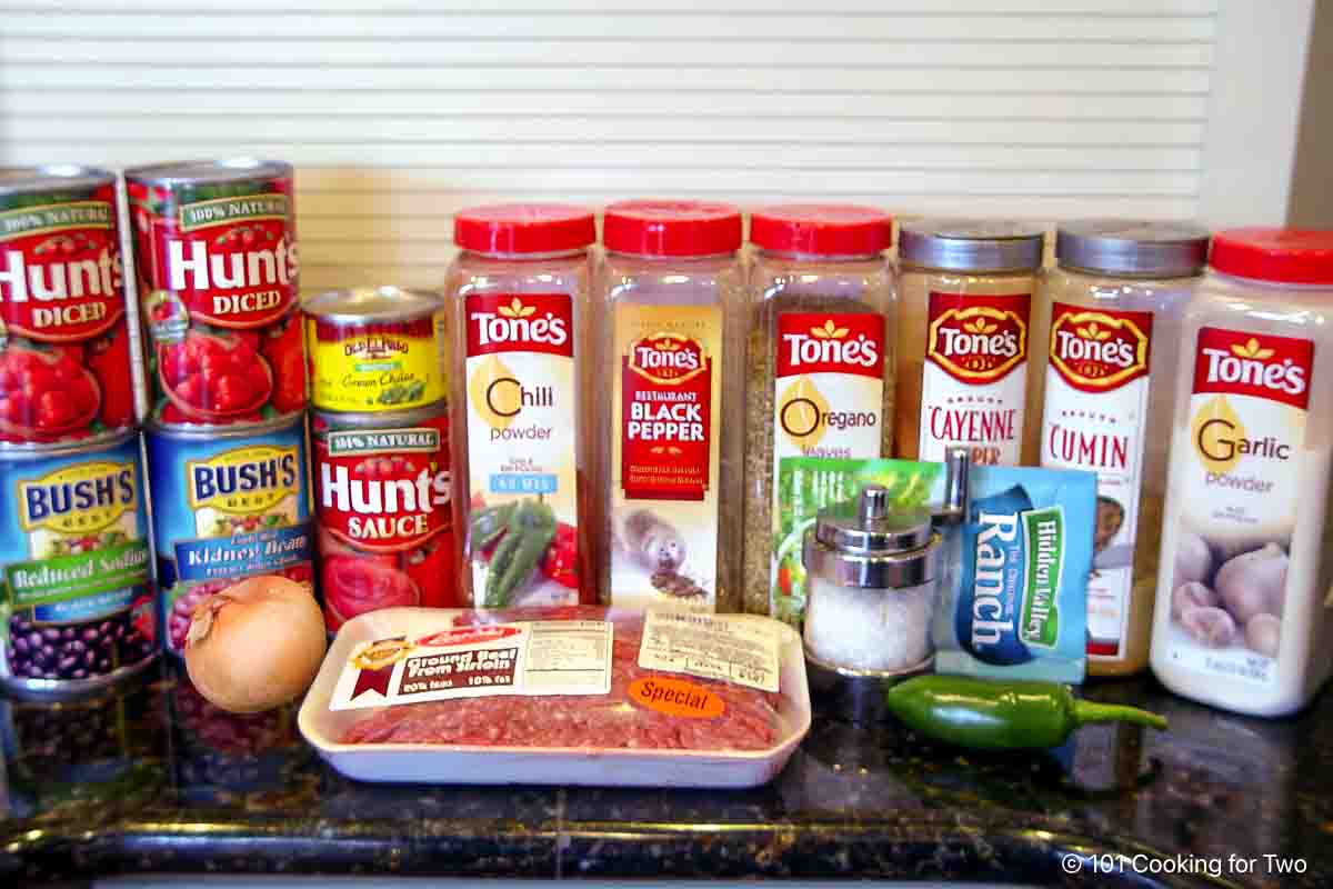 ground beef with spices and ingredients for taco soup.