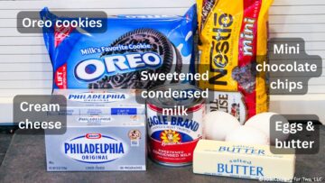 Chocolate chip cheesecake ingredients-labeled.