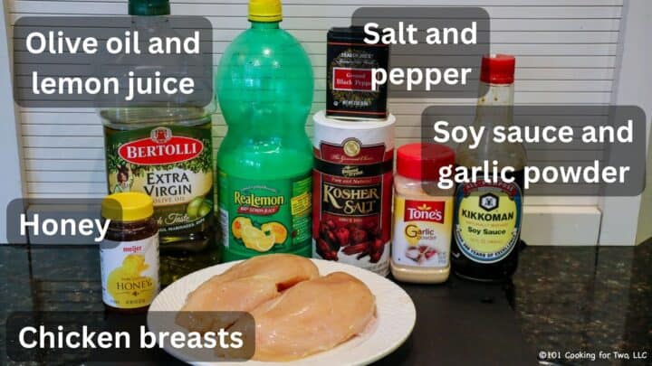 Raw chicken and honey glaze ingredients.