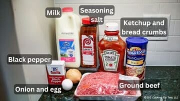 Ground beef with meat loaf ingredients—labeled.