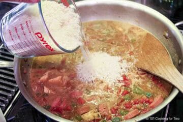 Mixing in instant rice.
