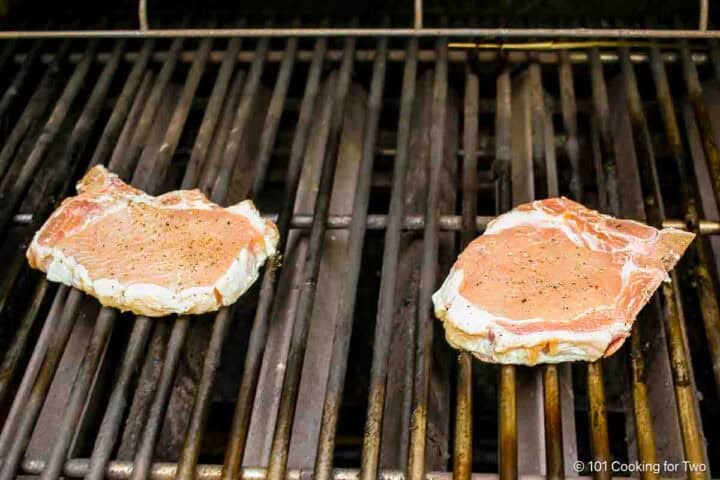 Seasoned pork chips on the grill.