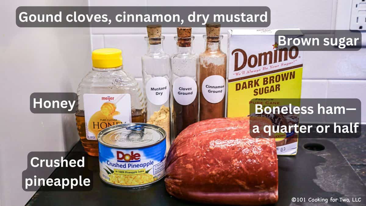 Boneless ham with honey and brown sugar—labeled.