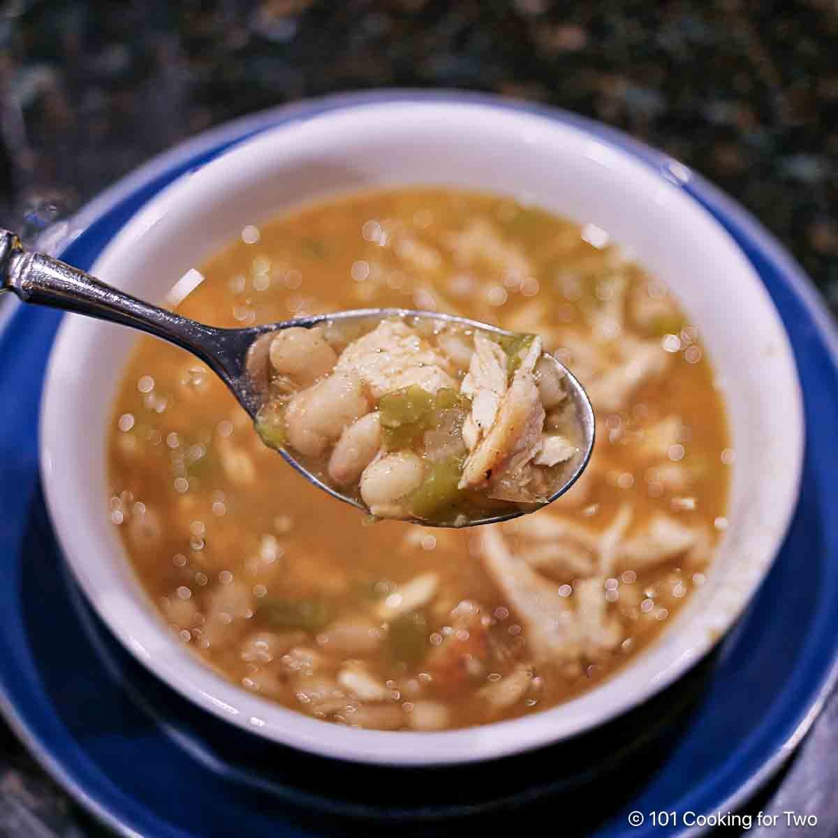 Salsa Verde chili on a spoon.