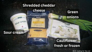 Cauliflower with casserole ingredients—labeled.
