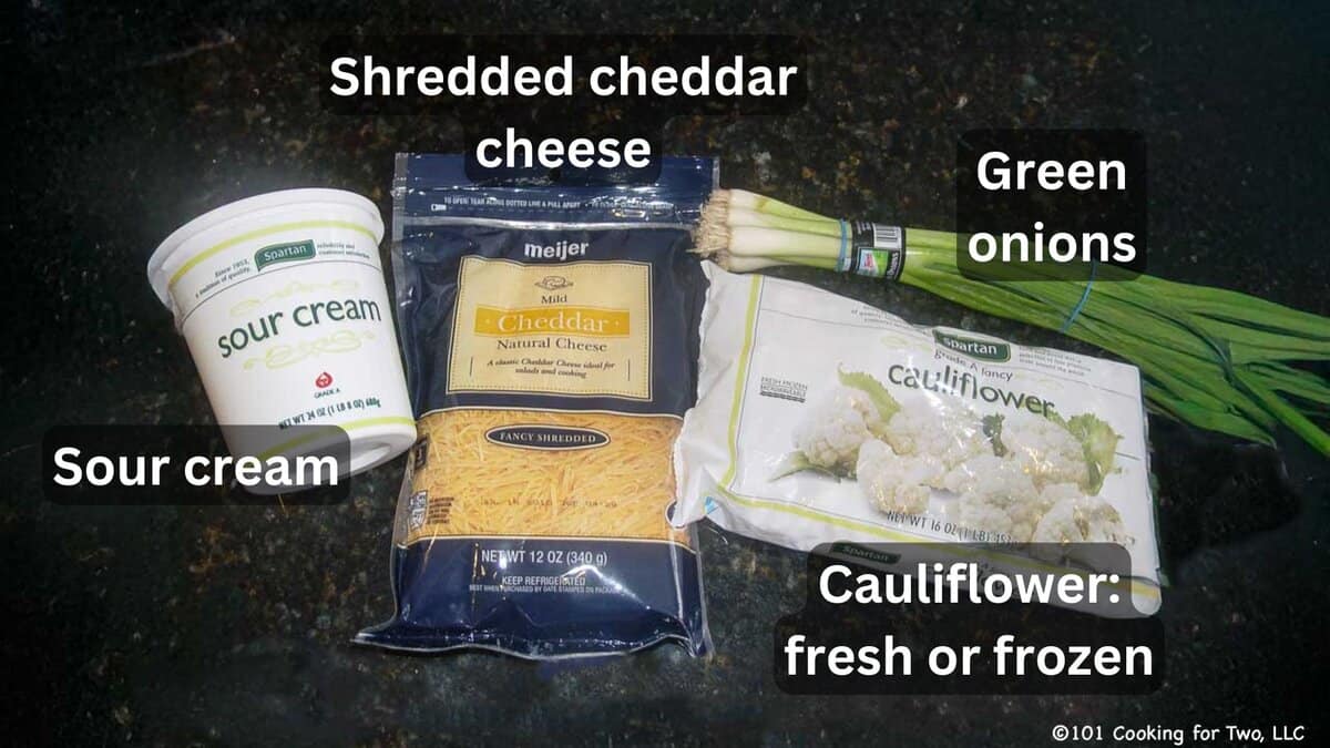 Cauliflower with casserole ingredients—labeled.