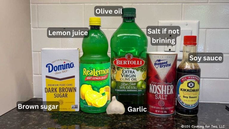 Lemon garlic chicken marinade ingredients—labeled.