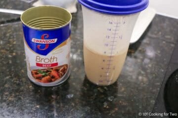 Beef broth with slurry in a shaker.