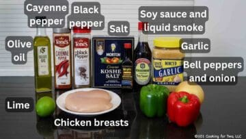 Chicken wiith veggies and seasoniongs—labeled.