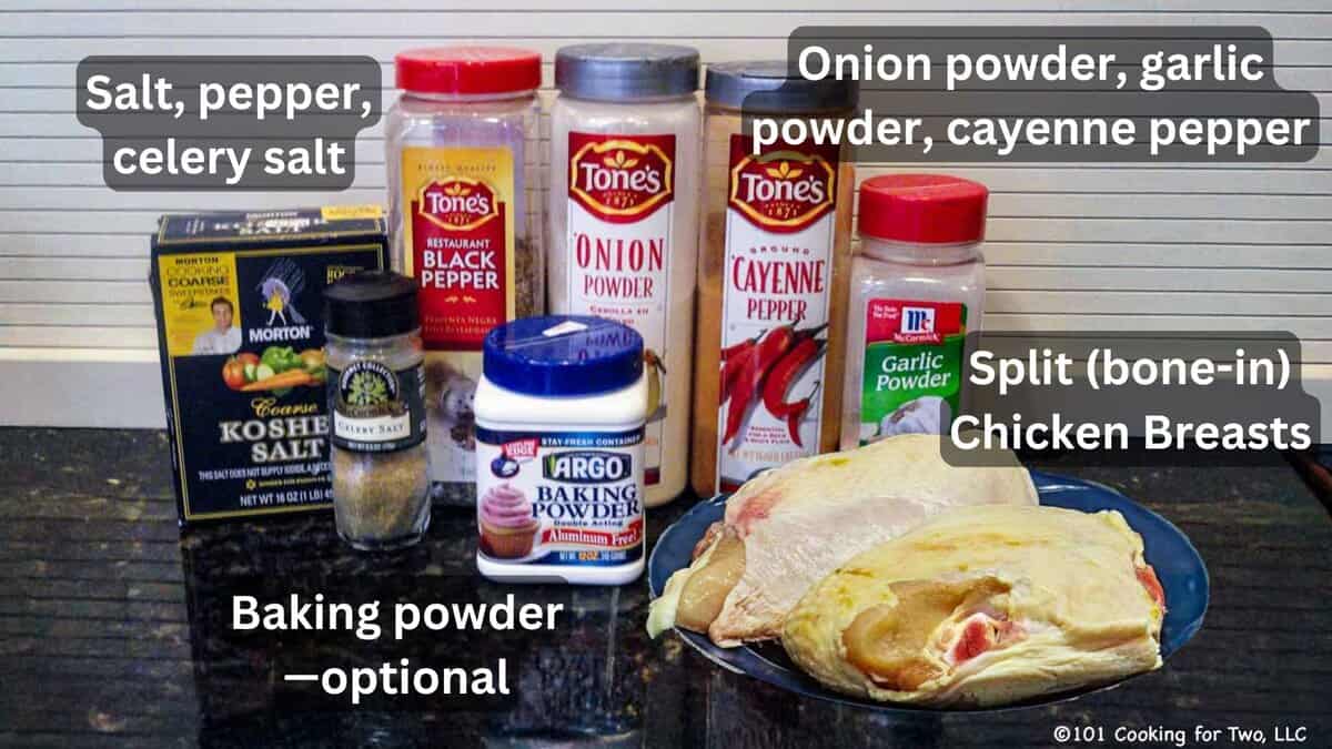 Split chicken breasts with seasoning—labeled.