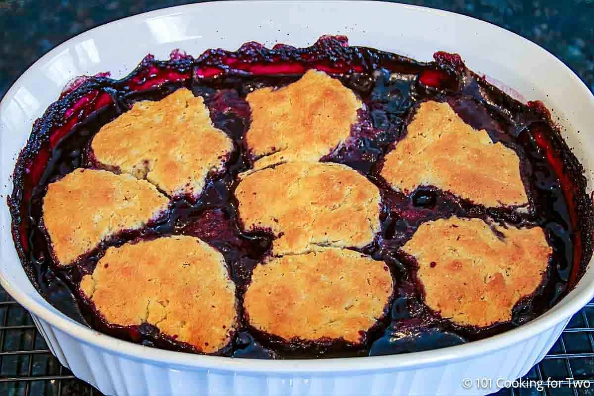 Blueberry cobbler with golden biscuit topping.
