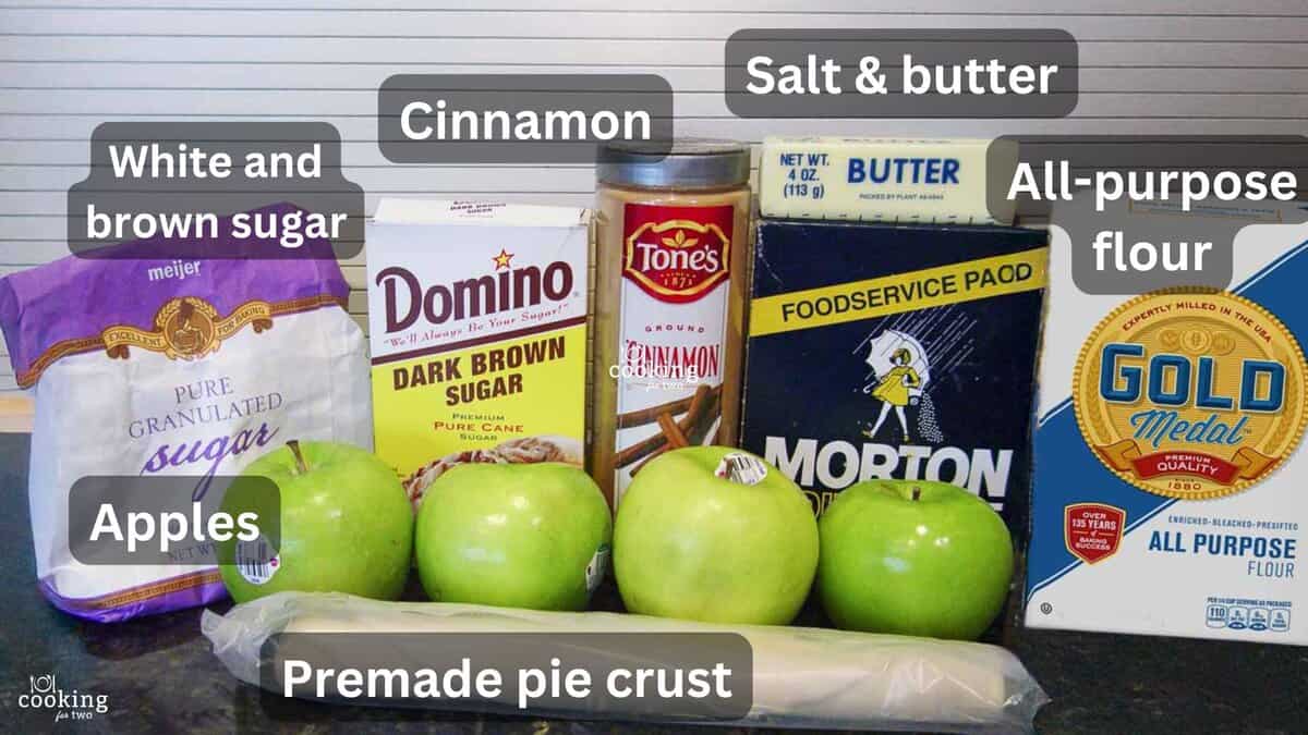 Apples with pie crust and ingredients—labeled.
