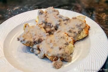 Healthy biscuits and gravy on a plate.